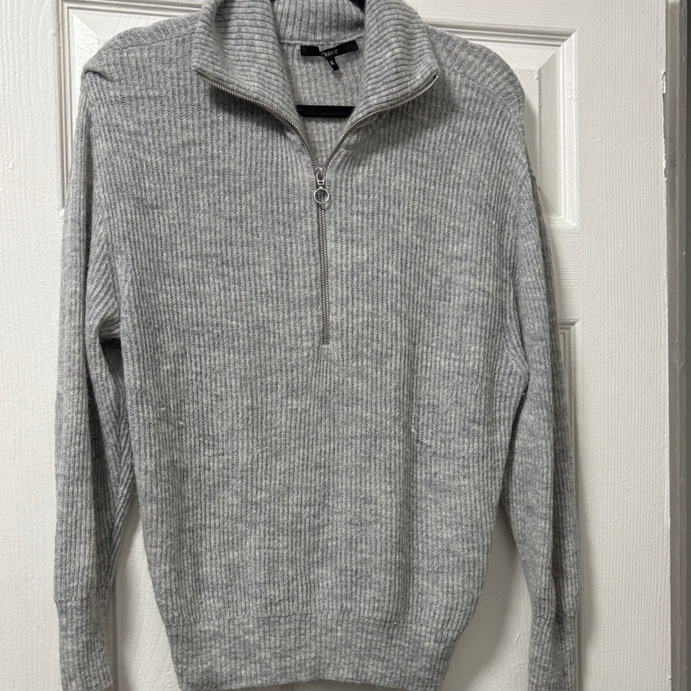 Quince Grey Half-Zip Ribbed Sweater